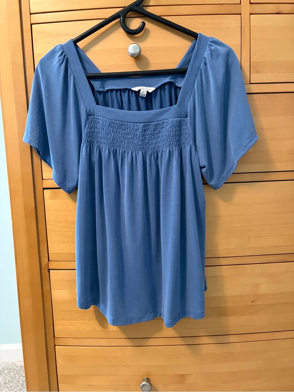 Lucky Brand Blue Square-Neck Smocked Women's Top